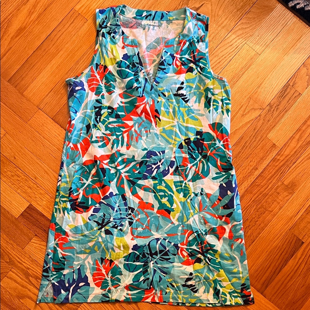 Lands End Tropical Print Sleeveless Dress Size Medium
